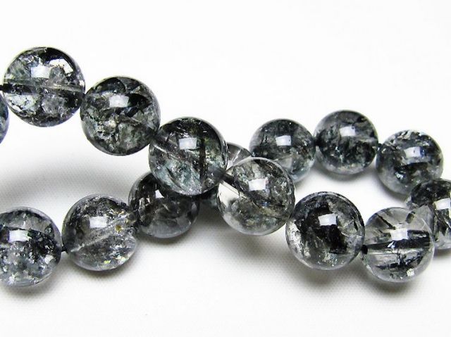 ブラックエレスチャルクォーツ 骸骨水晶 ブレスレット 13mm [t124-5675]