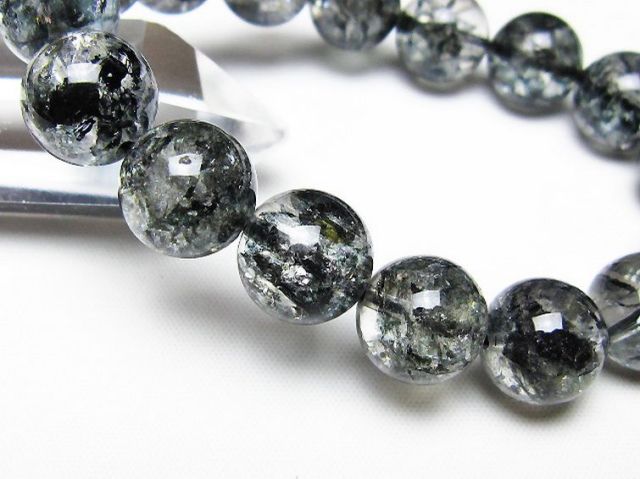 ブラックエレスチャルクォーツ 骸骨水晶 ブレスレット 13mm [t124-5675]