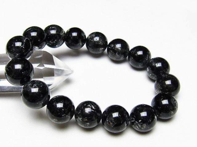 ブラックエレスチャルクォーツ 骸骨水晶 ブレスレット 14mm [t124-5680]