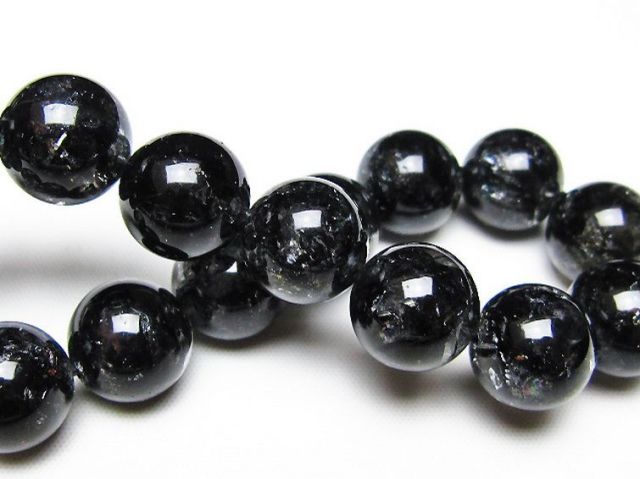 ブラックエレスチャルクォーツ 骸骨水晶 ブレスレット 14mm [t124-5680]