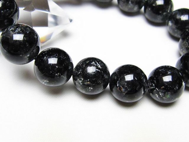 ブラックエレスチャルクォーツ 骸骨水晶 ブレスレット 14mm [t124-5680]