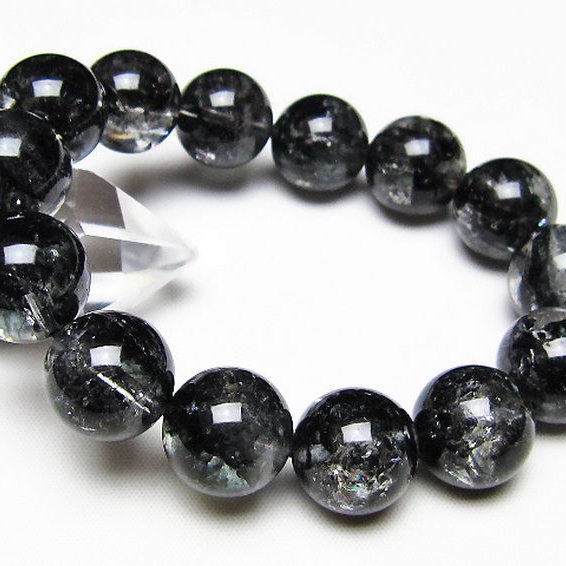 ブラックエレスチャルクォーツ 骸骨水晶 ブレスレット 16mm [t124-5698]