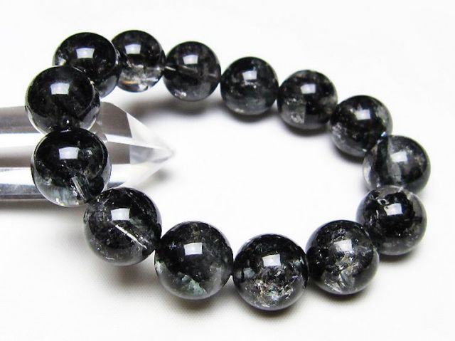 ブラックエレスチャルクォーツ 骸骨水晶 ブレスレット 16mm [t124-5698]