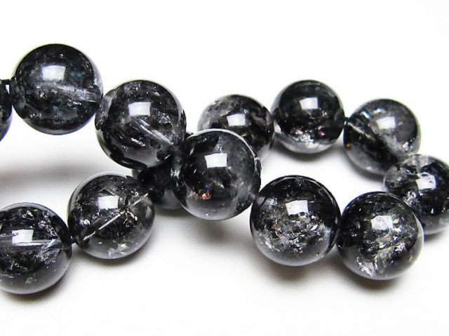ブラックエレスチャルクォーツ 骸骨水晶 ブレスレット 16mm [t124-5698]