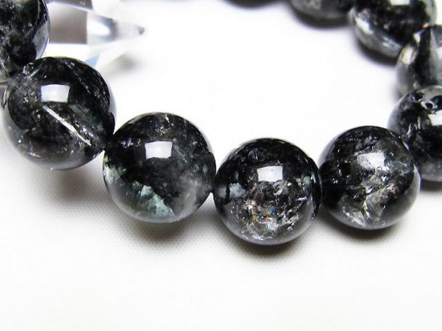 ブラックエレスチャルクォーツ 骸骨水晶 ブレスレット 16mm [t124-5698]