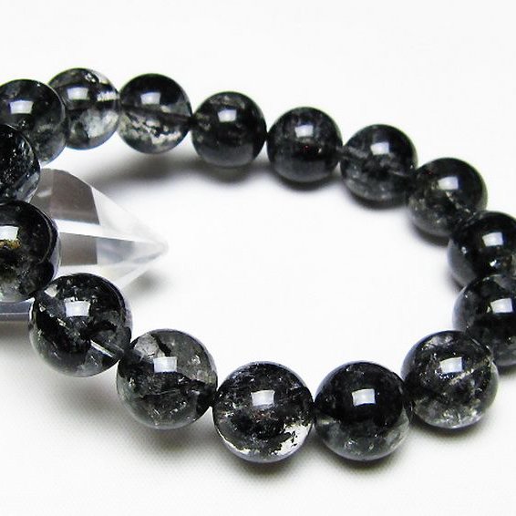 ブラックエレスチャルクォーツ 骸骨水晶 ブレスレット 13mm [t124-5706]