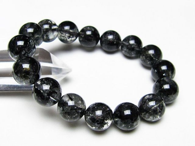 ブラックエレスチャルクォーツ 骸骨水晶 ブレスレット 13mm [t124-5706]