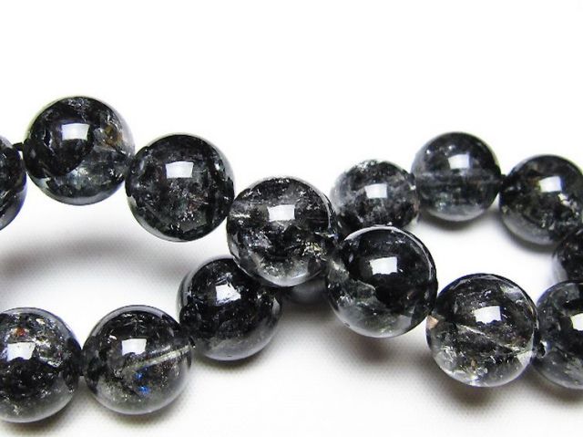 ブラックエレスチャルクォーツ 骸骨水晶 ブレスレット 13mm [t124-5706]