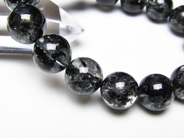 ブラックエレスチャルクォーツ 骸骨水晶 ブレスレット 13mm [t124-5706]