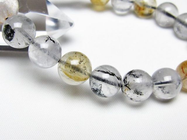 ブラックエレスチャルクォーツ 骸骨水晶 ブレスレット 10mm [t124-5739]