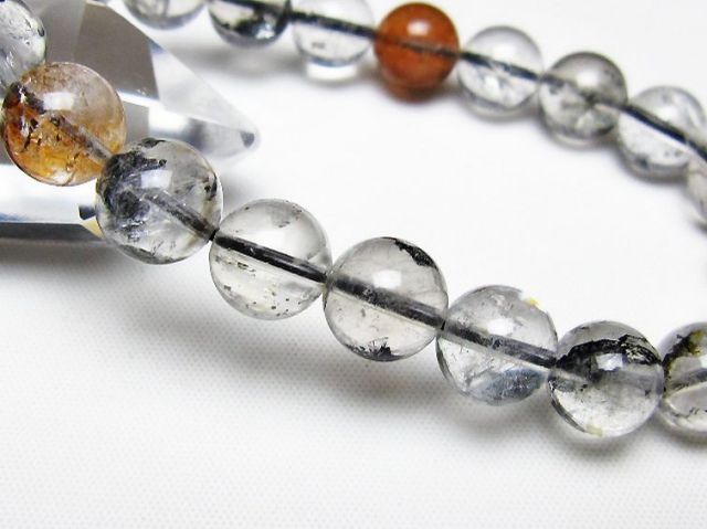 ブラックエレスチャルクォーツ 骸骨水晶 ブレスレット 10mm [t124-5745]