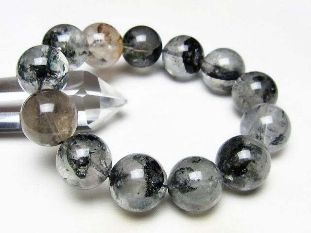 ブラックエレスチャルクォーツ 骸骨水晶 ブレスレット 18mm [t124-5773]