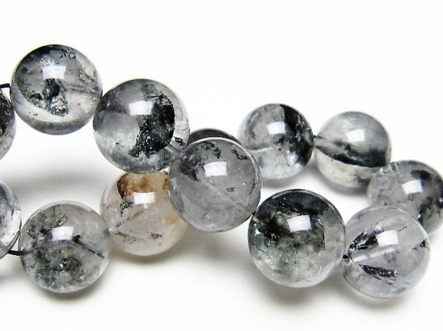 ブラックエレスチャルクォーツ 骸骨水晶 ブレスレット 18mm [t124-5773]