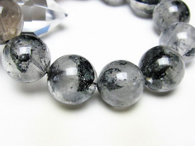 ブラックエレスチャルクォーツ 骸骨水晶 ブレスレット 18mm [t124-5773]