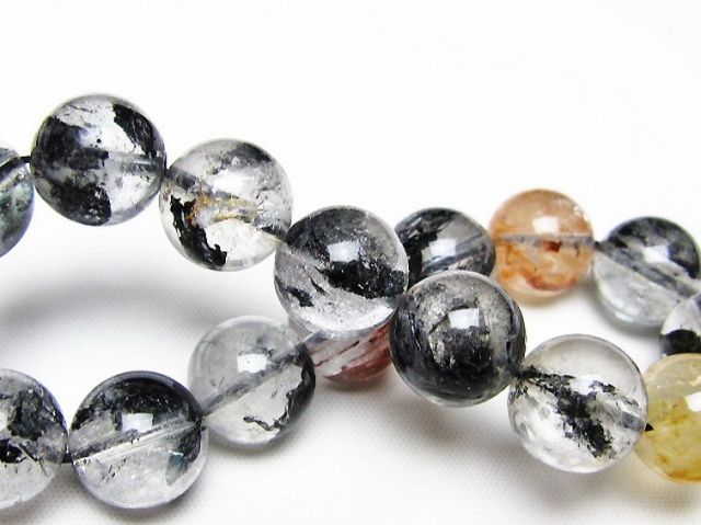 ブラックエレスチャルクォーツ 骸骨水晶 ブレスレット 13mm [t124-5791]