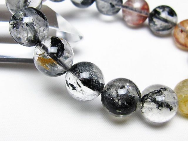 ブラックエレスチャルクォーツ 骸骨水晶 ブレスレット 13mm [t124-5791]