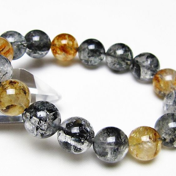 ブラックエレスチャルクォーツ 骸骨水晶 ブレスレット 13mm [t124-5816]