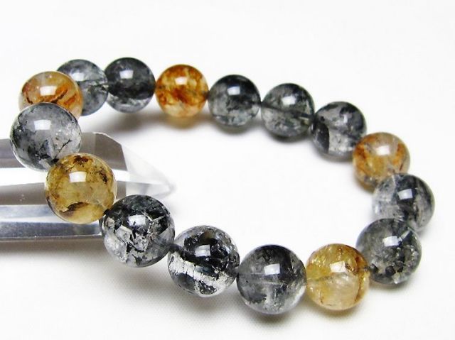 ブラックエレスチャルクォーツ 骸骨水晶 ブレスレット 13mm [t124-5816]