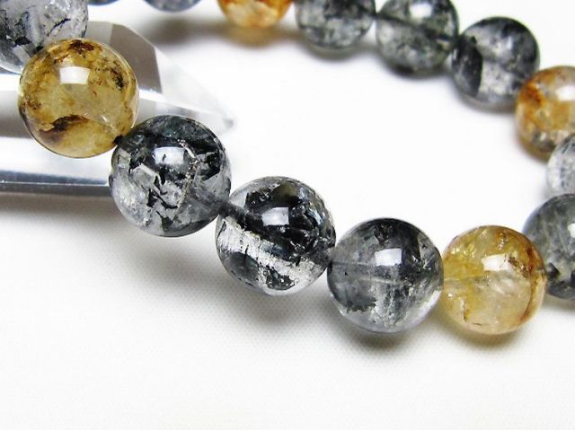 ブラックエレスチャルクォーツ 骸骨水晶 ブレスレット 13mm [t124-5816]