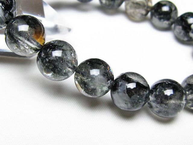 ブラックエレスチャルクォーツ 骸骨水晶 ブレスレット 11mm [t124-5828]