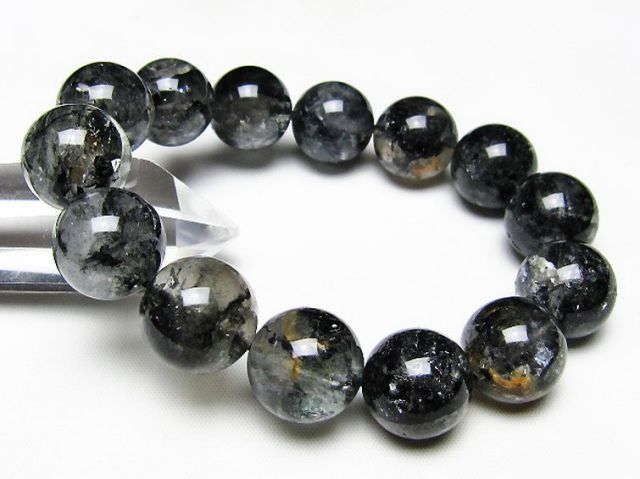 ブラックエレスチャルクォーツ 骸骨水晶 ブレスレット 16mm [t124-5838]