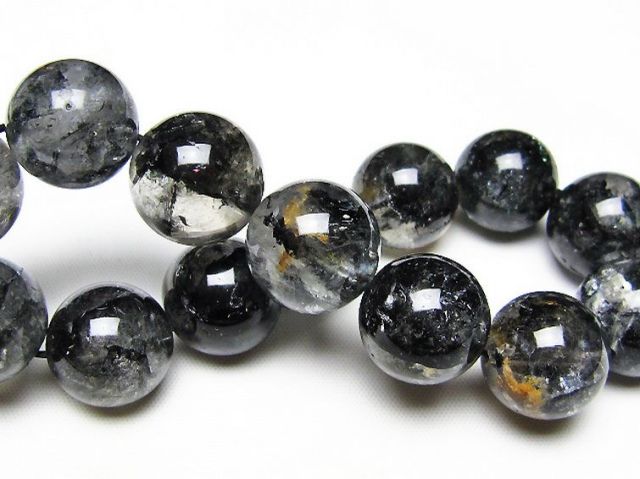 ブラックエレスチャルクォーツ 骸骨水晶 ブレスレット 16mm [t124-5838]