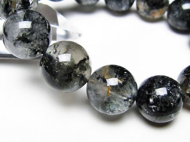 ブラックエレスチャルクォーツ 骸骨水晶 ブレスレット 16mm [t124-5838]