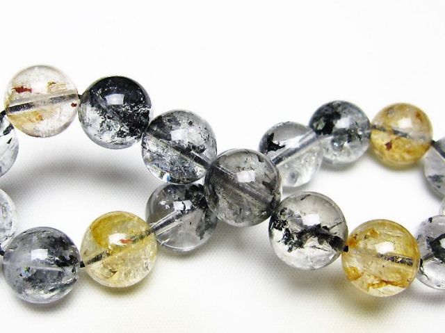 ブラックエレスチャルクォーツ 骸骨水晶 ブレスレット 12mm [t124-5847]