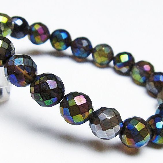 レインボーオーラ 64面カット ブレスレット 10mm [T125-6220]