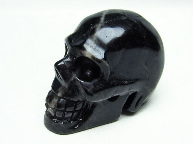 モリオン 純天然 黒水晶 ドクロ 置物[T130-1983]