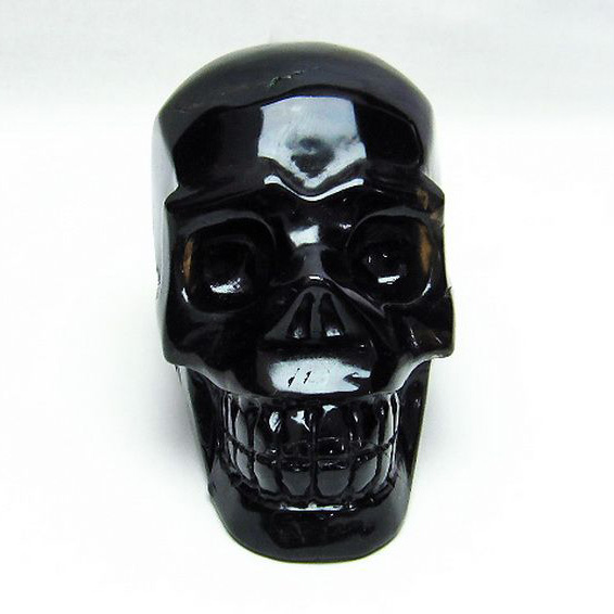 モリオン 純天然 黒水晶 ドクロ 置物[T130-2018]