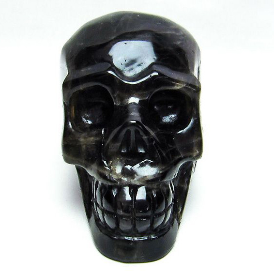 モリオン 純天然 黒水晶 ドクロ 置物[T130-2023]