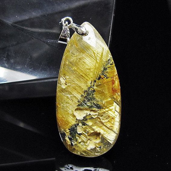 パワーストーン 天然石 ゴールドタイチンルチルペンダント[T134-3983]