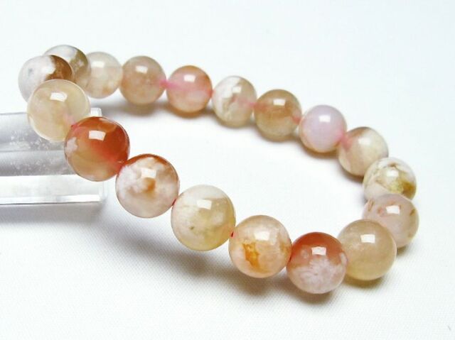 高品質！ミックス桜瑪瑙 アゲート 水中花 天然石 瑪瑙　ブレスレット 12mm 桜メノウ チェリーブロッサムアゲート ブレスレット12mm[T213-1171]