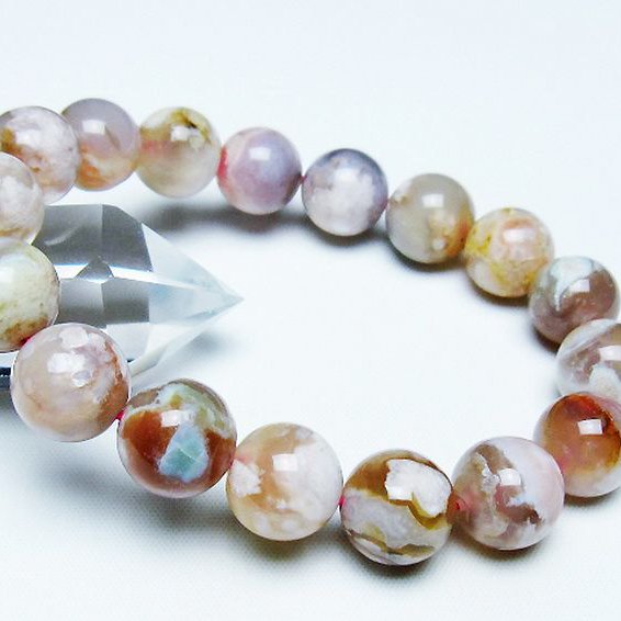 桜メノウ チェリーブロッサムアゲート ブレスレット 13mm [T213-1955]