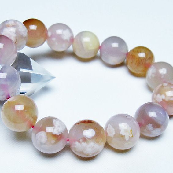 桜メノウ チェリーブロッサムアゲート ブレスレット 16mm [T213-1975]