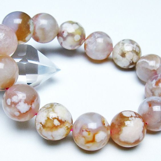 桜メノウ チェリーブロッサムアゲート ブレスレット 17mm [T213-1977]