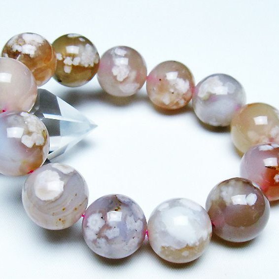 桜メノウ チェリーブロッサムアゲート ブレスレット 16mm [T213-1985]