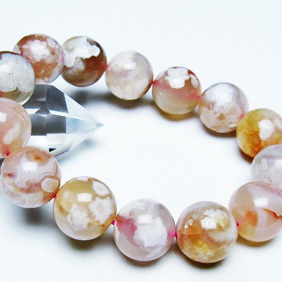 桜メノウ チェリーブロッサムアゲート ブレスレット 15mm [T213-1988]