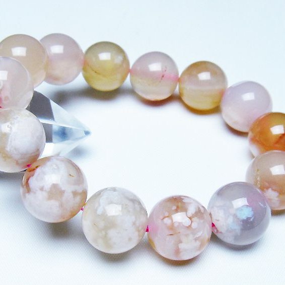 桜メノウ チェリーブロッサムアゲート ブレスレット 16mm [T213-2027]