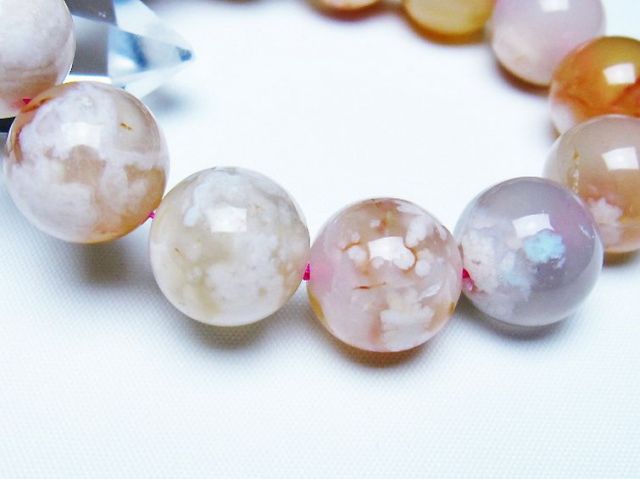 桜メノウ チェリーブロッサムアゲート ブレスレット 16mm [T213-2027]
