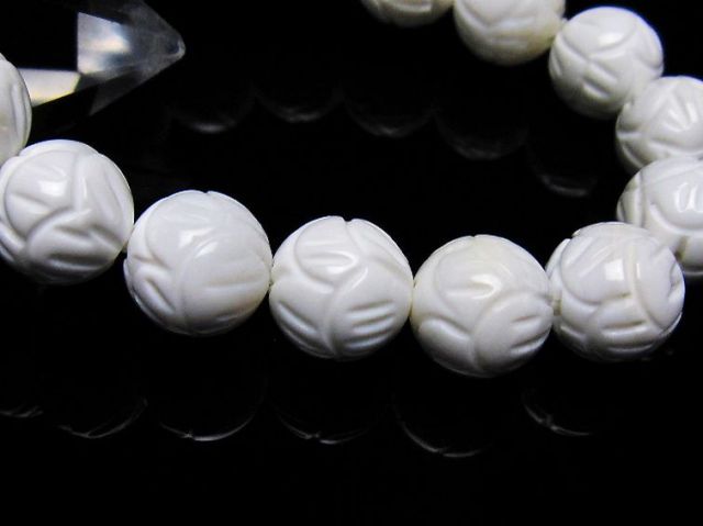 シャコガイ手彫りハスブレスレット 12mm [t217-1593]