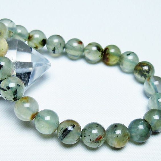 パワーストーン 天然石 ルチル入りプレナイトブレスレット 9mm [T228-4478]