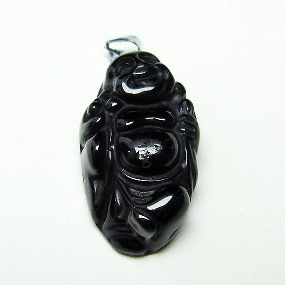 キャッツアイ オブシディアン 布袋様 ペンダント[T255-2421]