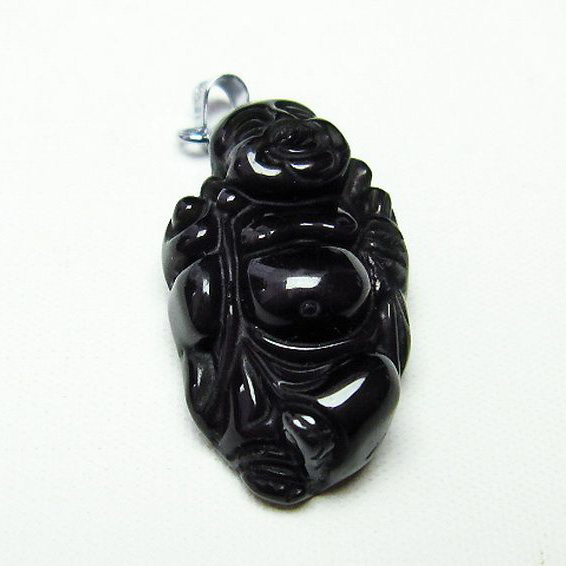 キャッツアイ オブシディアン 布袋様 ペンダント[T255-2441]