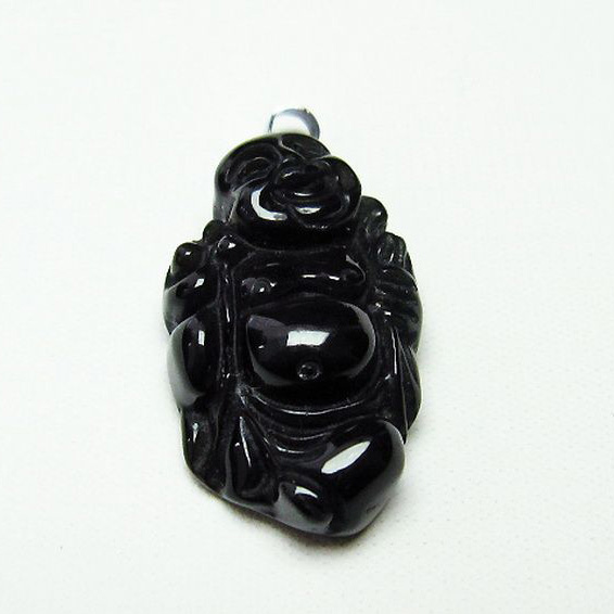 キャッツアイ オブシディアン 布袋様 ペンダント[T255-2453]
