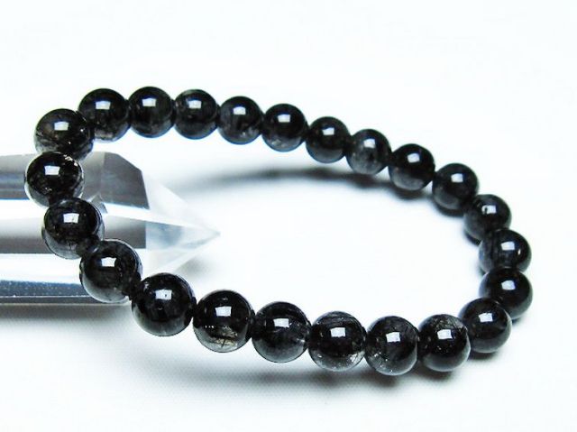 ブラックルチルクォーツブレスレット 8mm [T257-7293]
