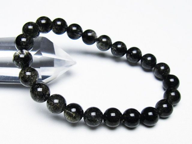 ブラックルチルクォーツブレスレット 8mm [T257-7861]