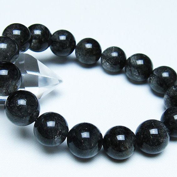 ブラックルチルクォーツブレスレット 13mm [t257-8097]