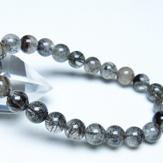 ブラックルチルクォーツブレスレット 8mm [t257-8109]